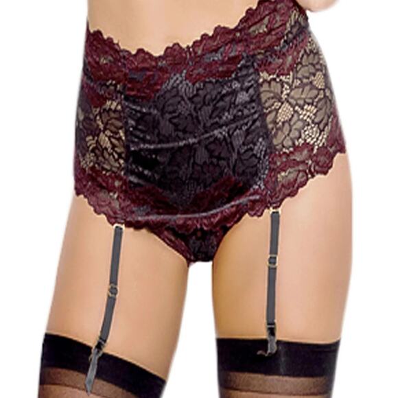 iCollection Women's Hi-Waist Garter & Thong Lingerie Set Magnet Size M 0048 - Picture 2 of 3